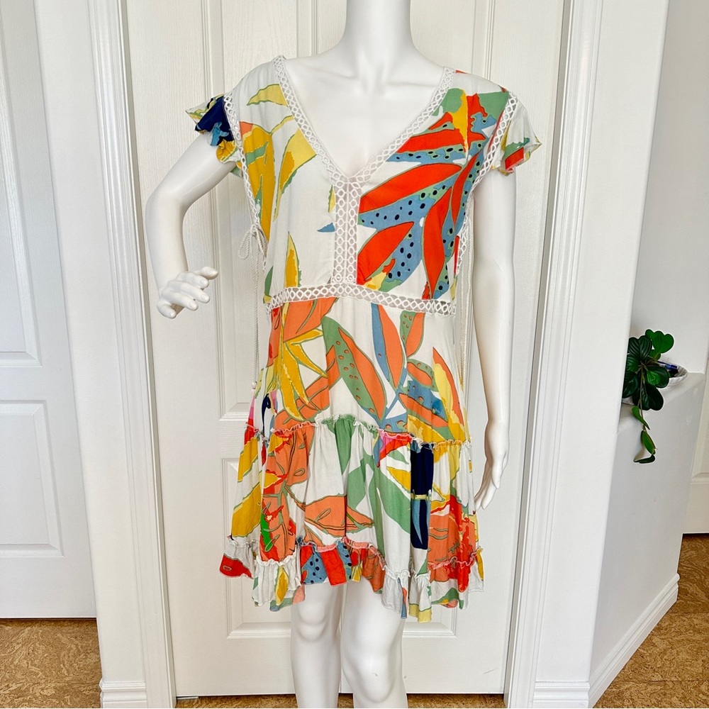ZL Europe Tropical Crochet Summer Vacation Mini Dress (XL)